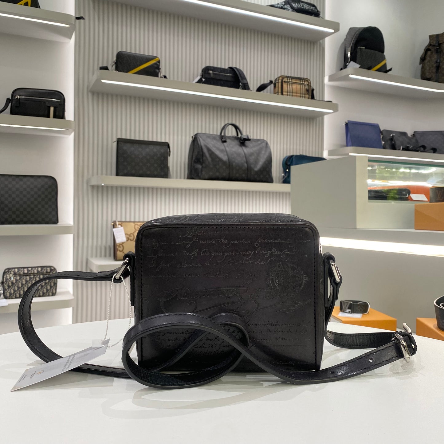 BERLUTI NANO SCRITTO MESSENGER BAG BLACK