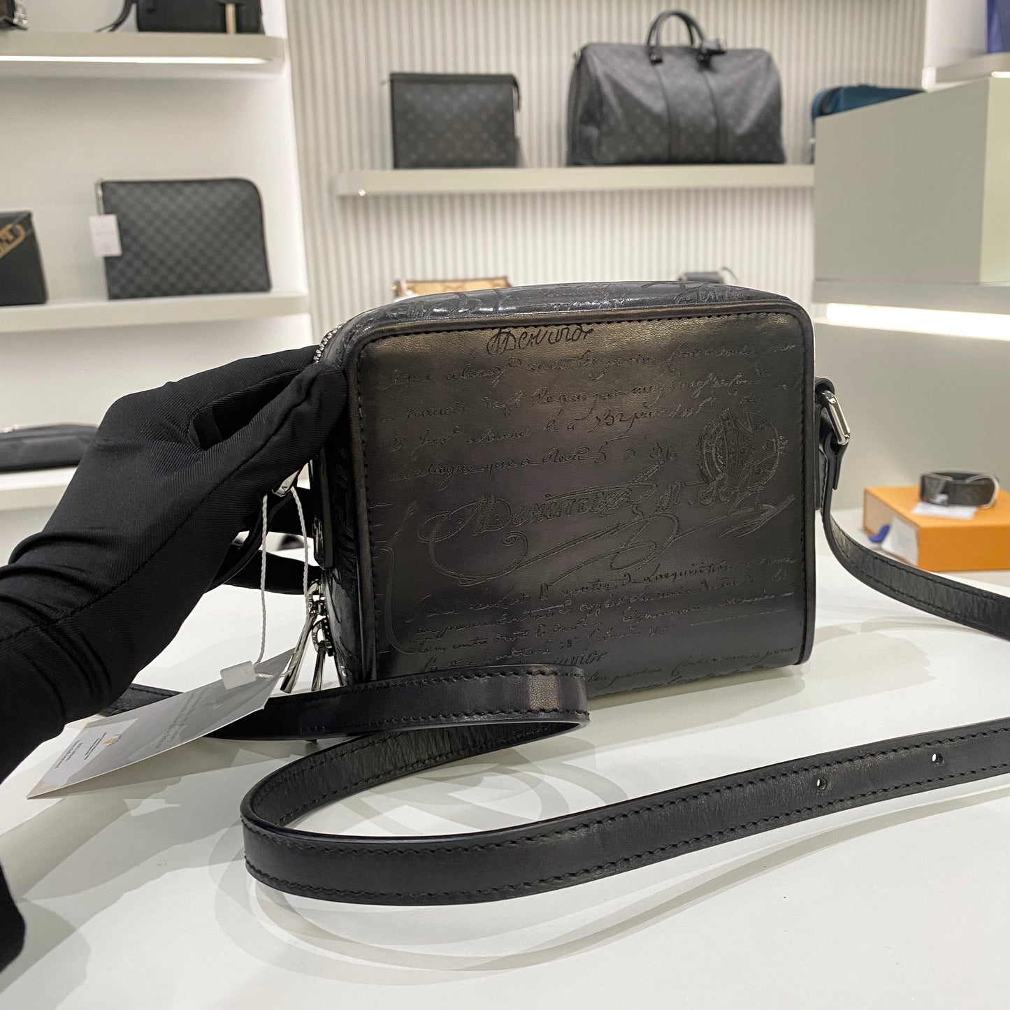 BERLUTI NANO SCRITTO MESSENGER BAG BLACK