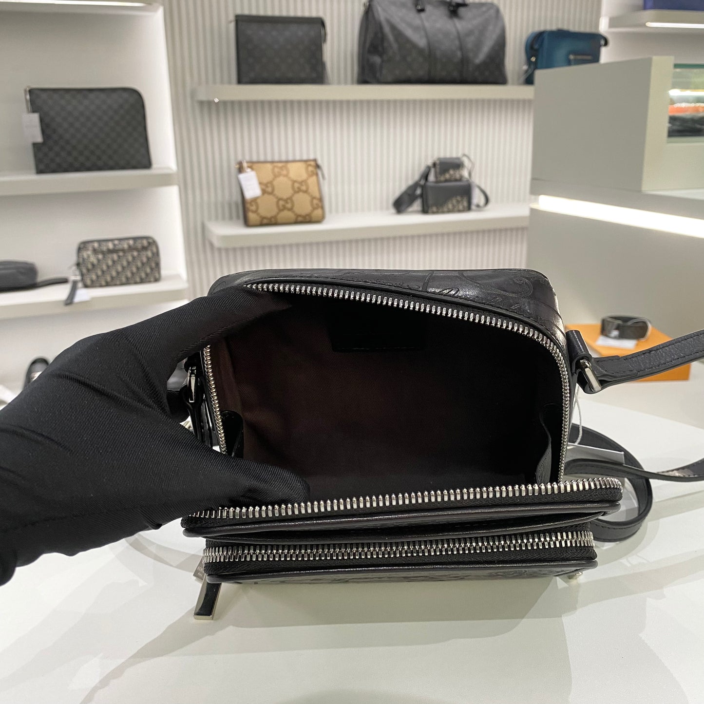 BERLUTI NANO SCRITTO MESSENGER BAG BLACK