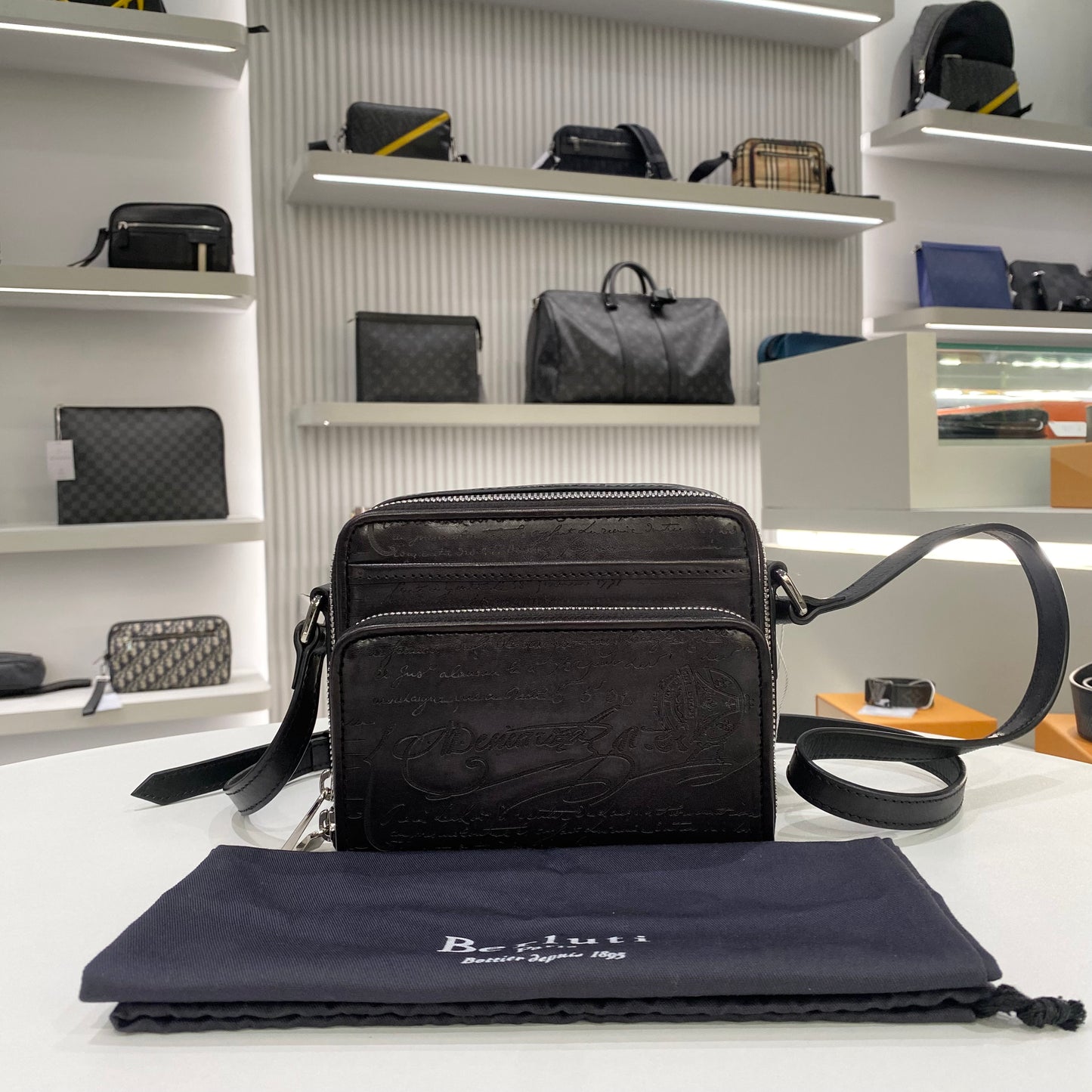 BERLUTI NANO SCRITTO MESSENGER BAG BLACK
