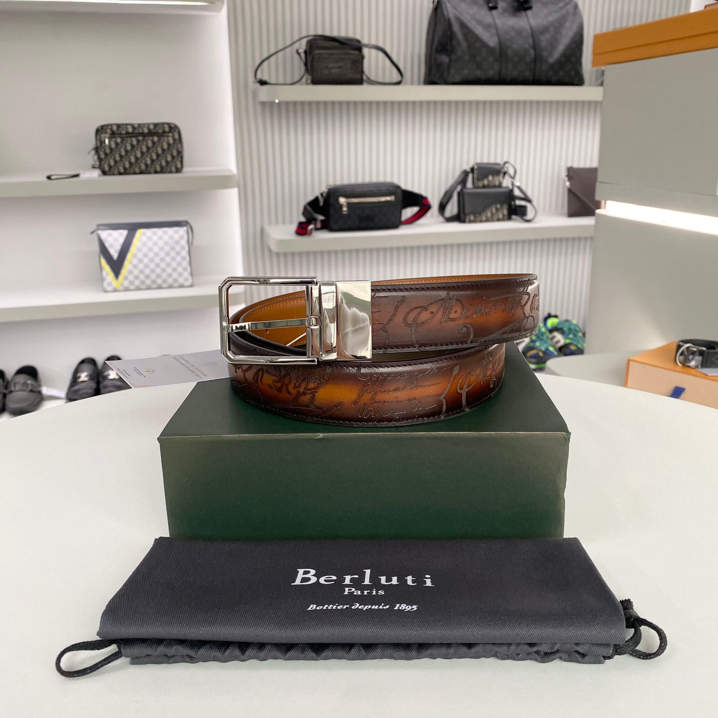 BERLUTI CLASSIC SCRITTO REVERSIBLE BELT BROWN