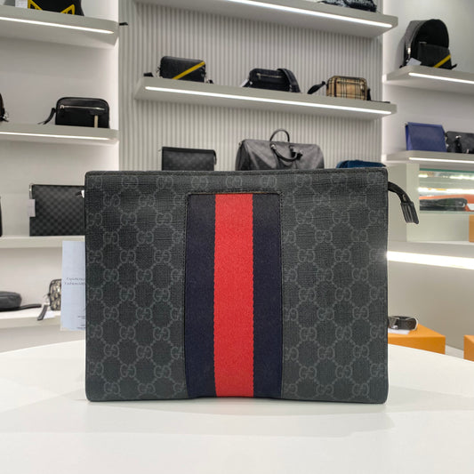 GUCCI GG SUPREME WEB POUCH BLACK