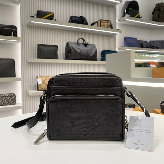 BERLUTI NANO SCRITTO MESSENGER BAG BLACK