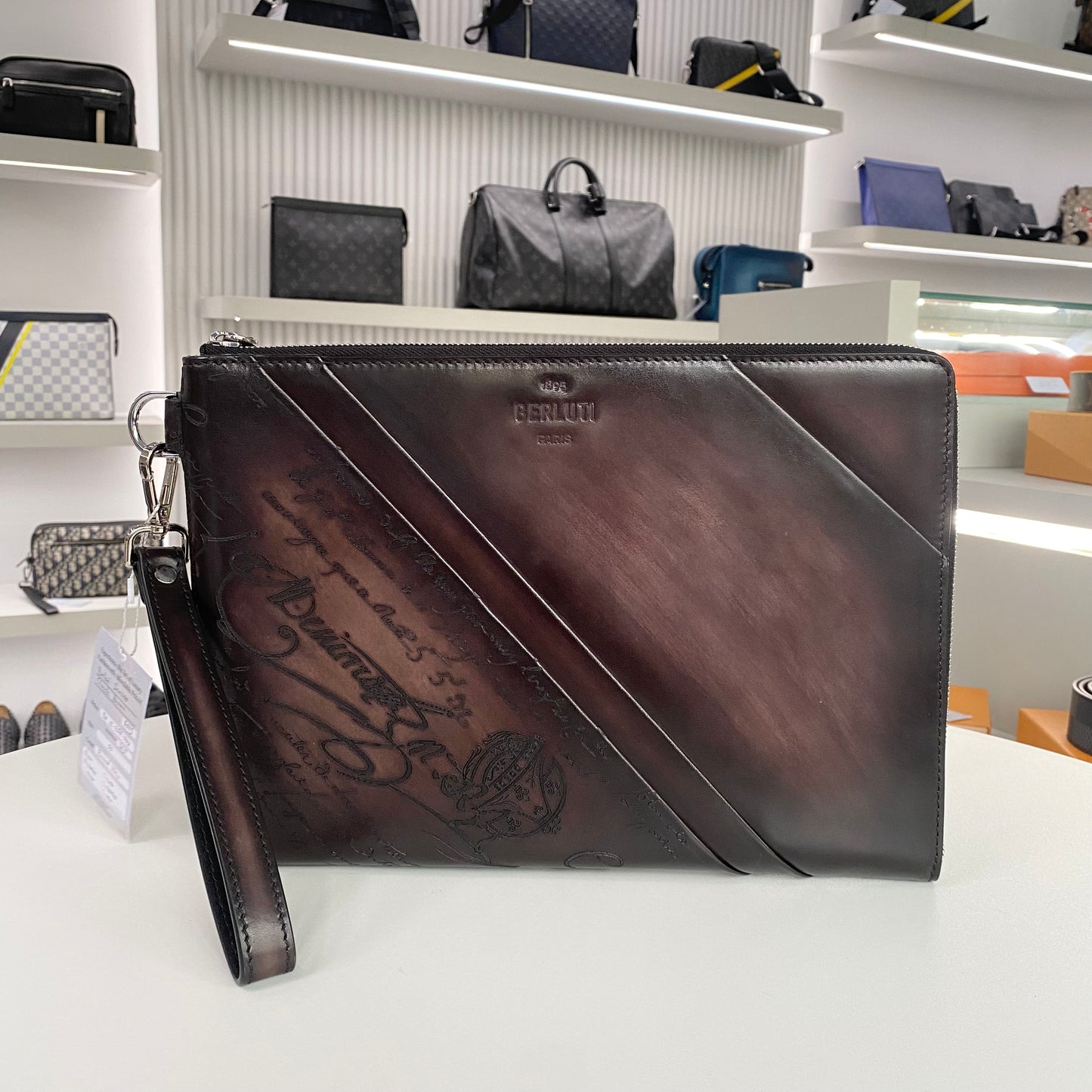 BERLUTI SCRITTO CLUTCH BROWN