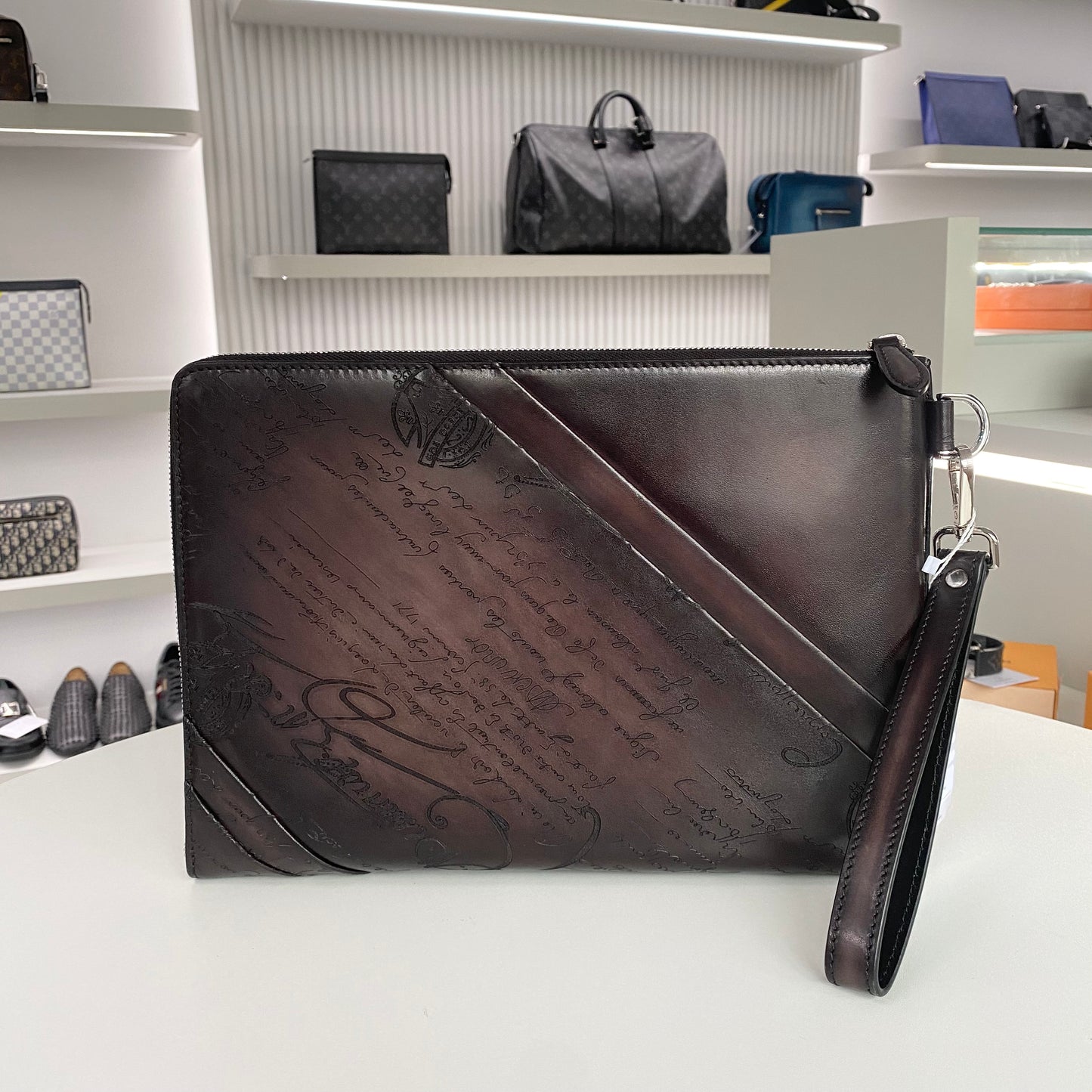 BERLUTI SCRITTO CLUTCH BROWN