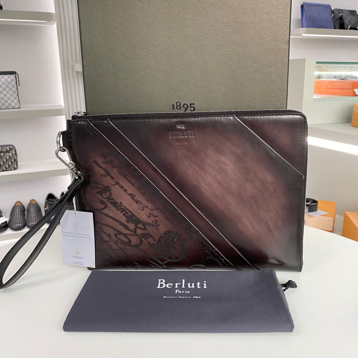 BERLUTI SCRITTO CLUTCH BROWN