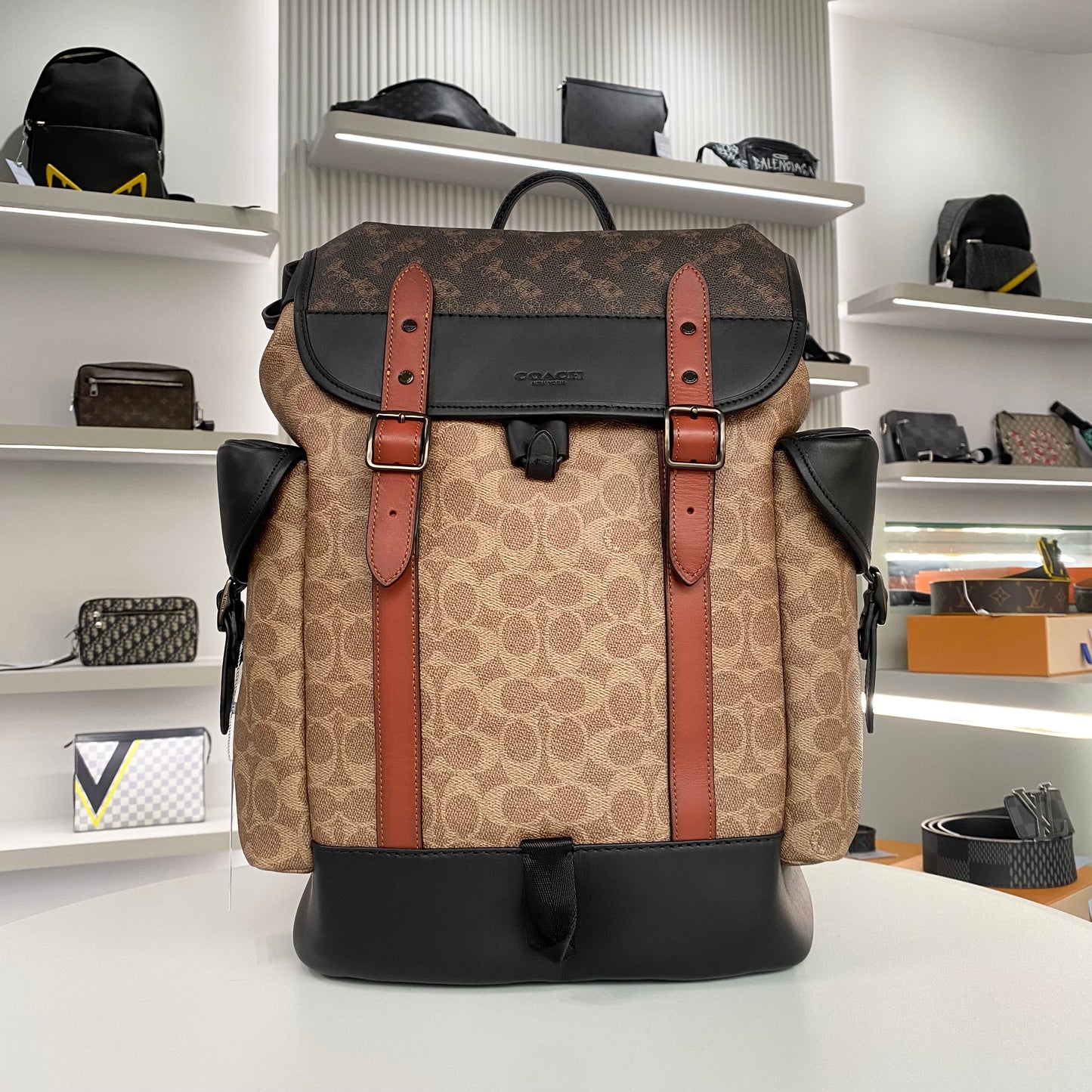 COACH SIGNATURE HORSE AND HITCH BACKPACK BROWN