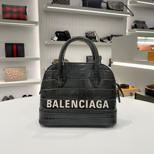 BALENCIAGA VILLE CROCO LEATHER HAND BAG