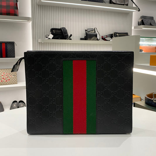 GUCCI GG SUPREME WEB POUCH BLACK