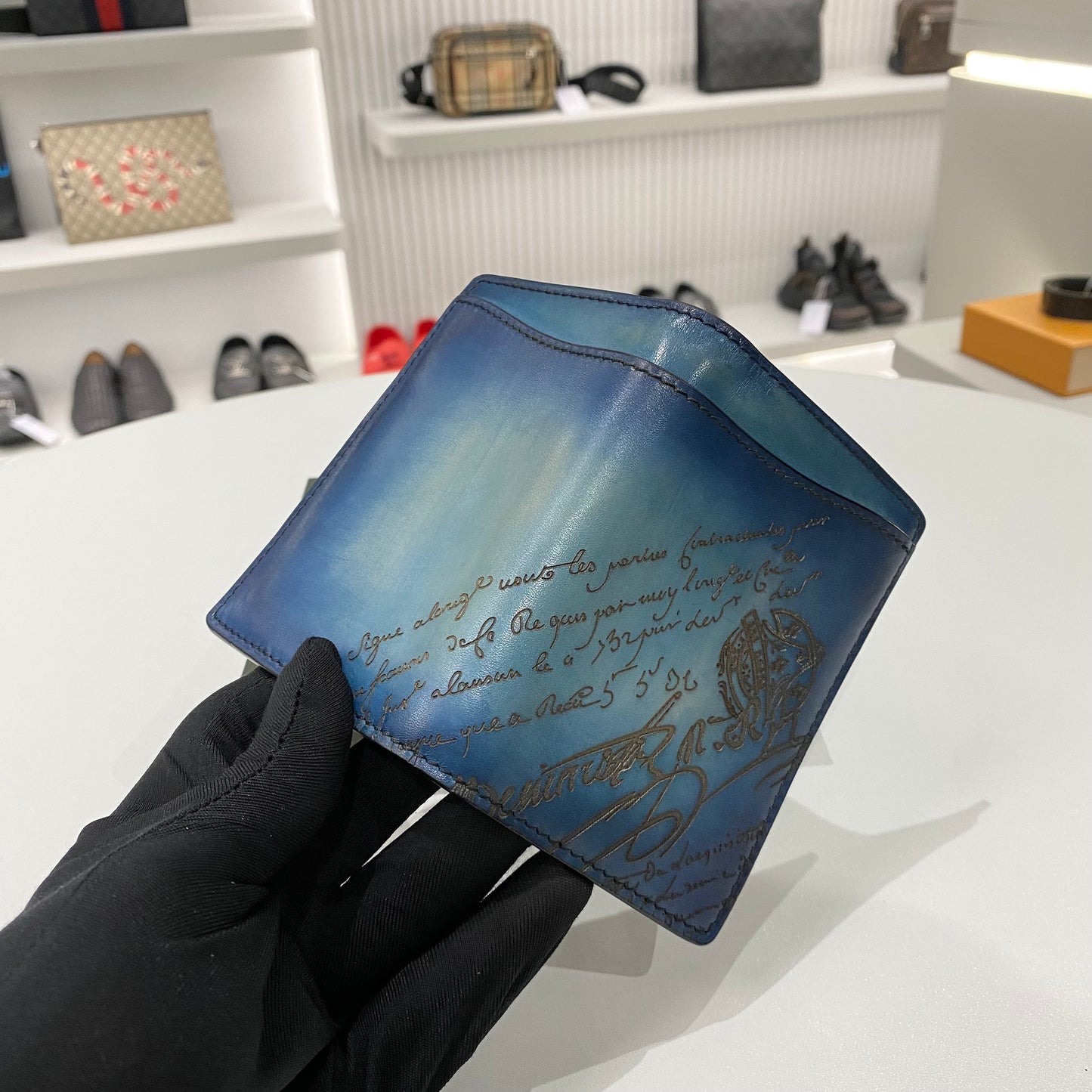 BERLUTI SCRITTO CARD WALLET BLUE